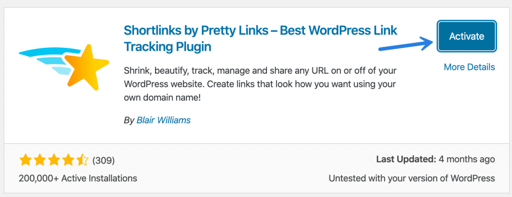 Activate Pretty Links WordPress plugin