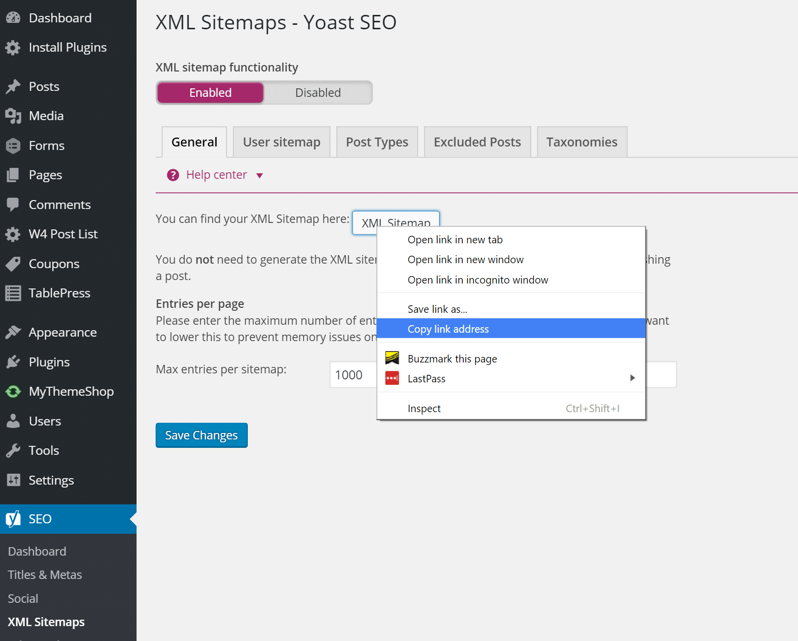 copy sitemap address