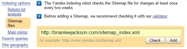 Yandex Add Sitemap