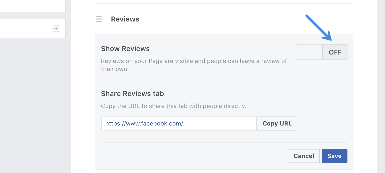 Turn off Facebook reviews tab