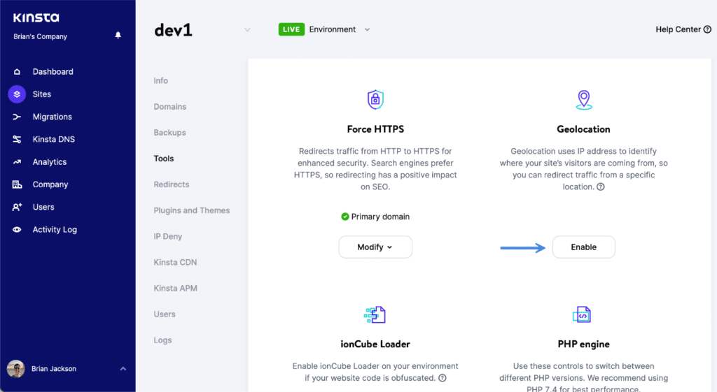 Kinsta Geolocation