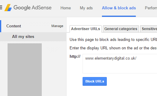 block advertiser URLs