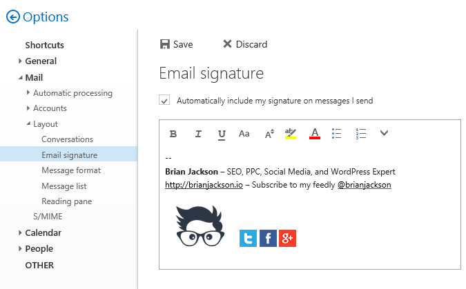 how to add signature in office 365 outlook email 2019