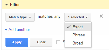 adwords filter match type