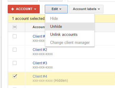 adwords mcc unhide