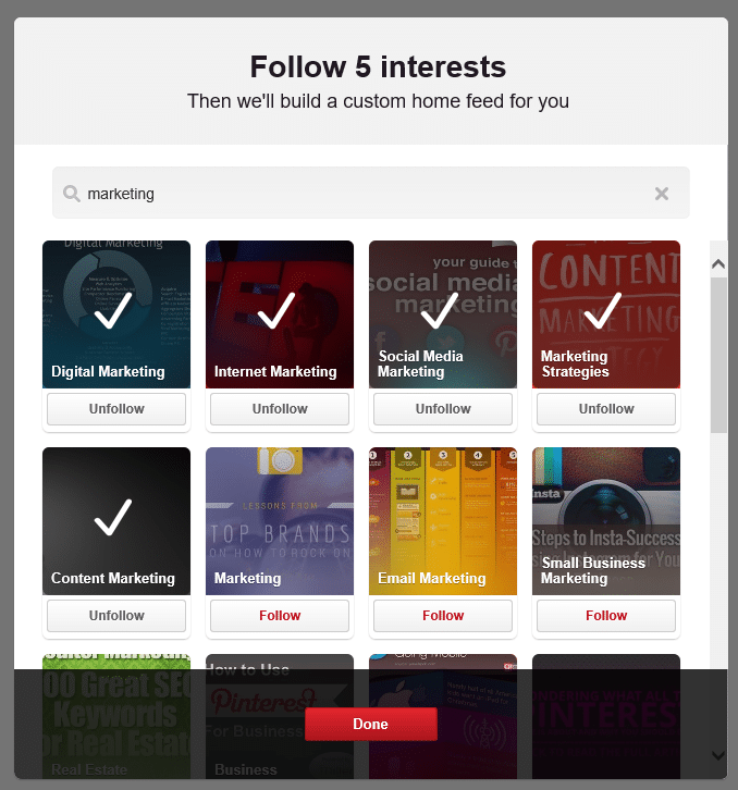 follow 5 interests