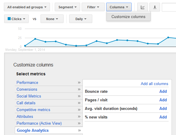 google analytics column