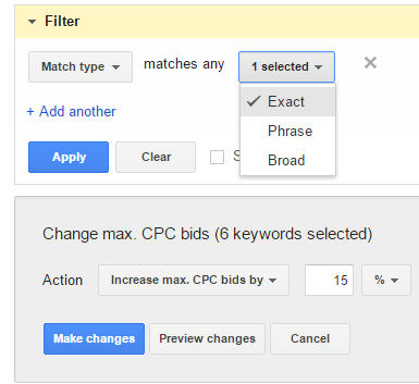 increase max cpc exact match