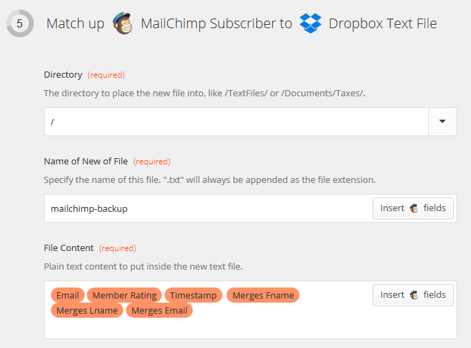 mailchimp export options