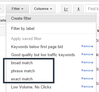 match type filters