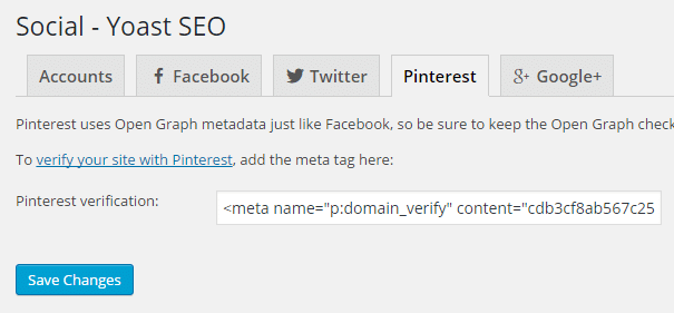 yoast seo pinterest verification