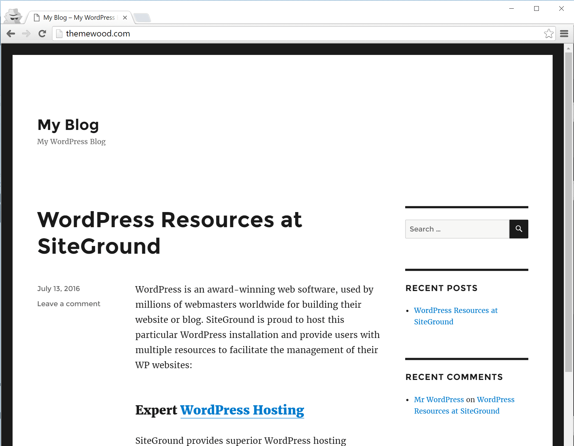 fresh wordpress install siteground