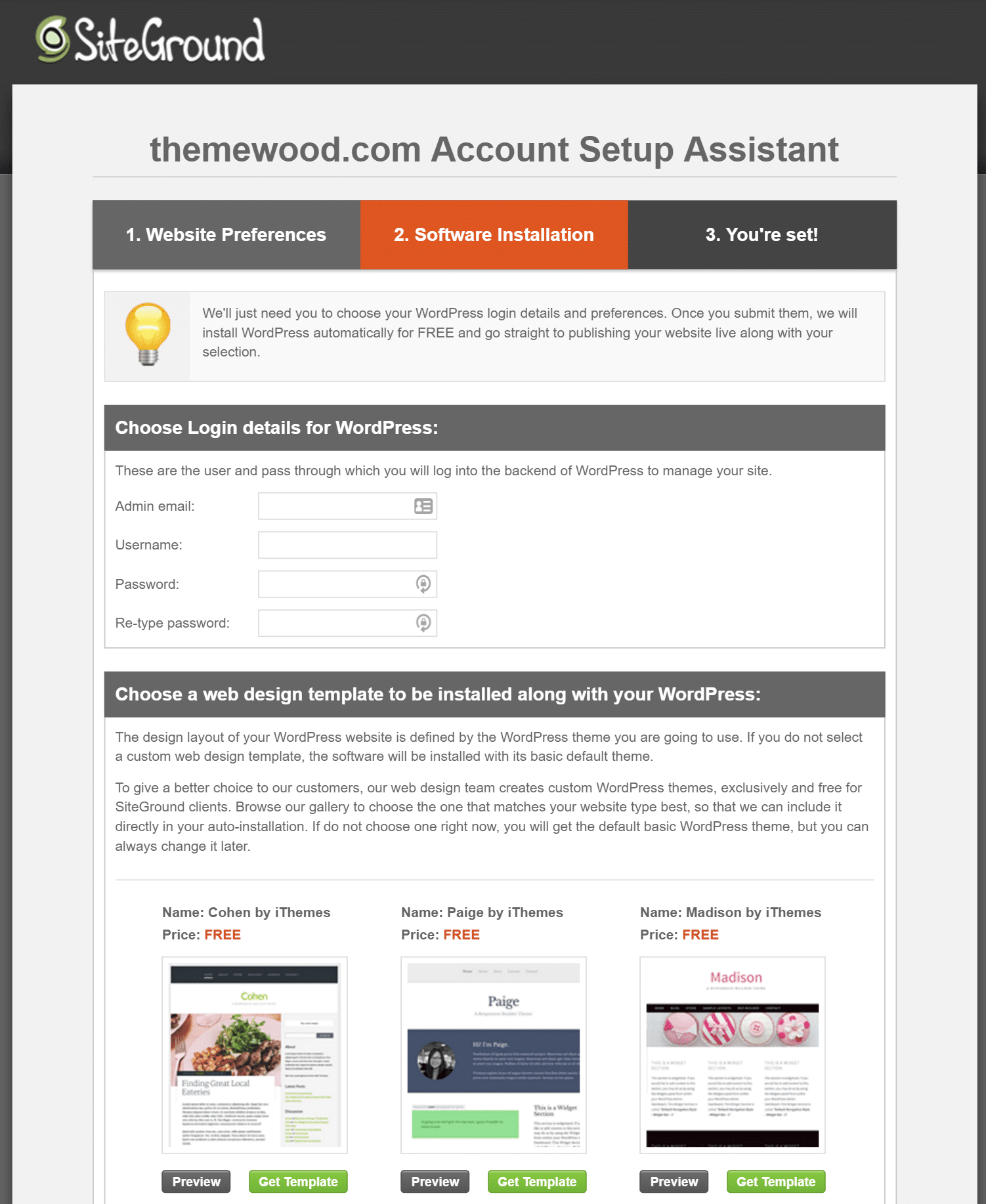 siteground account setup