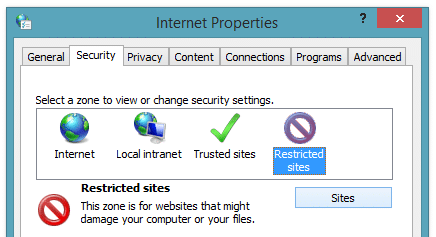 internet options restricted sites