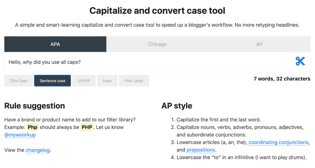 Automatically convert to sentence case