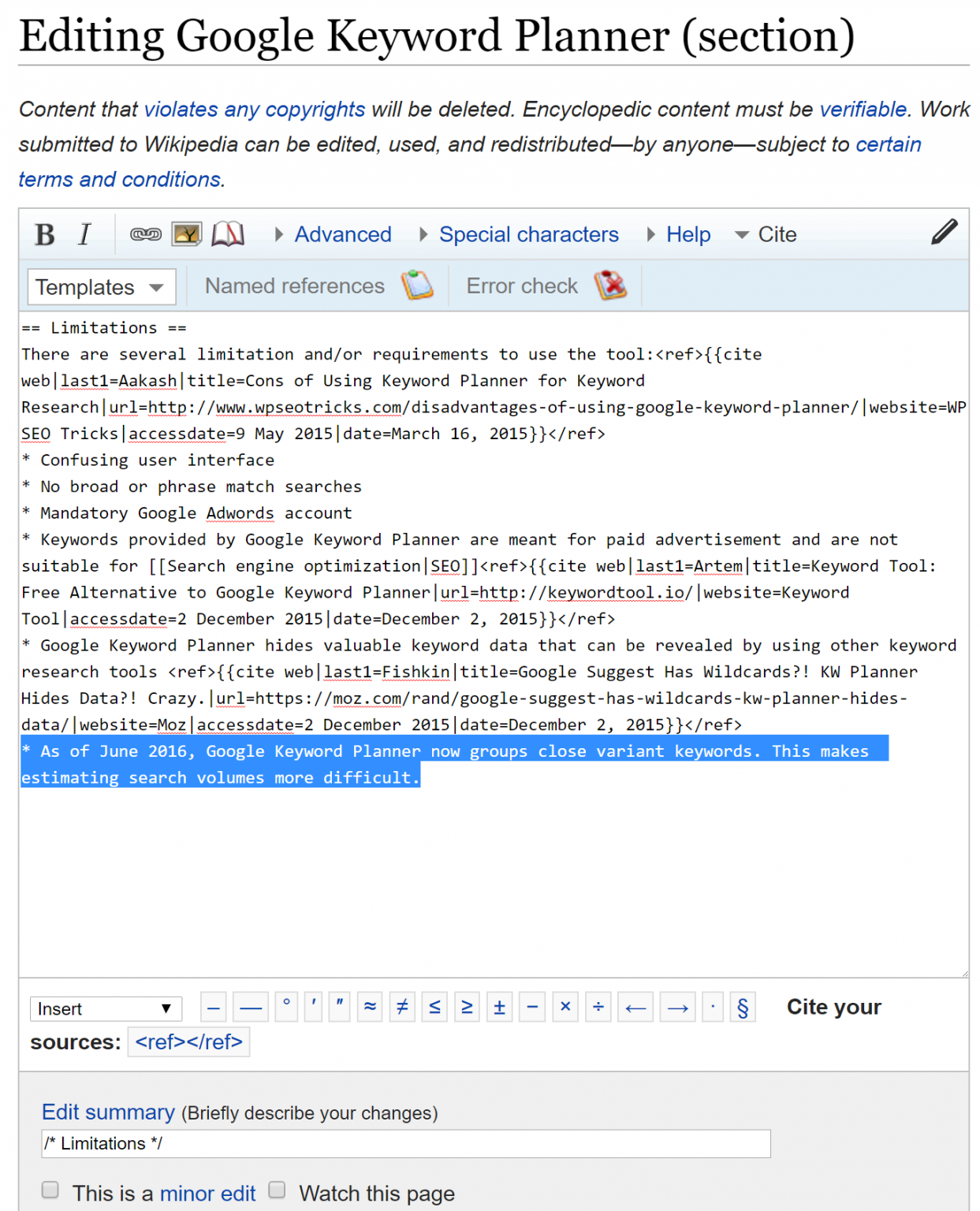 How to add Wikipedia references for a website (few simple