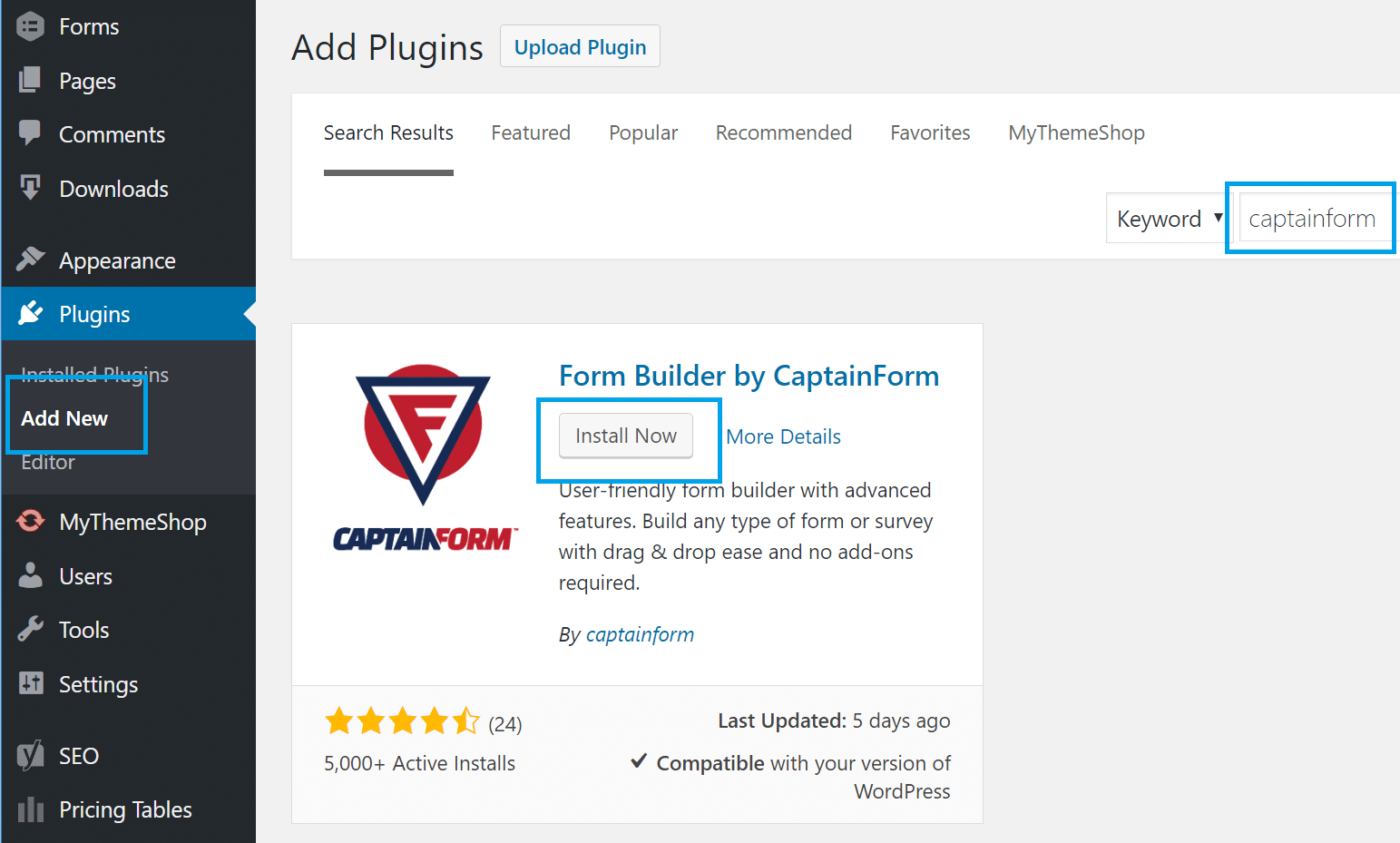 captainform form builder plugin