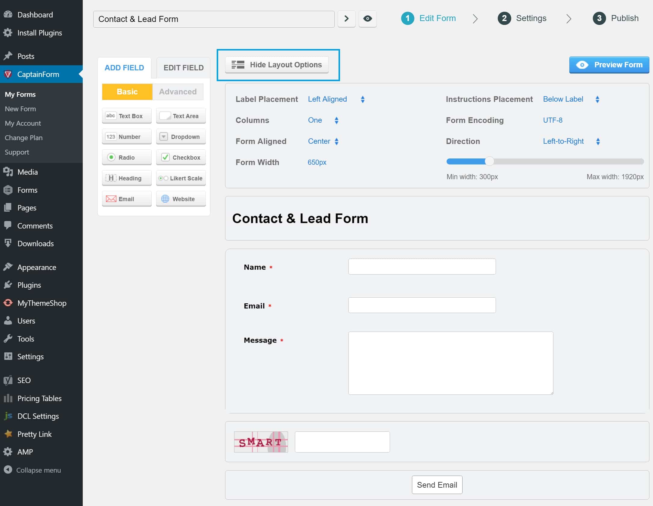 contact form options