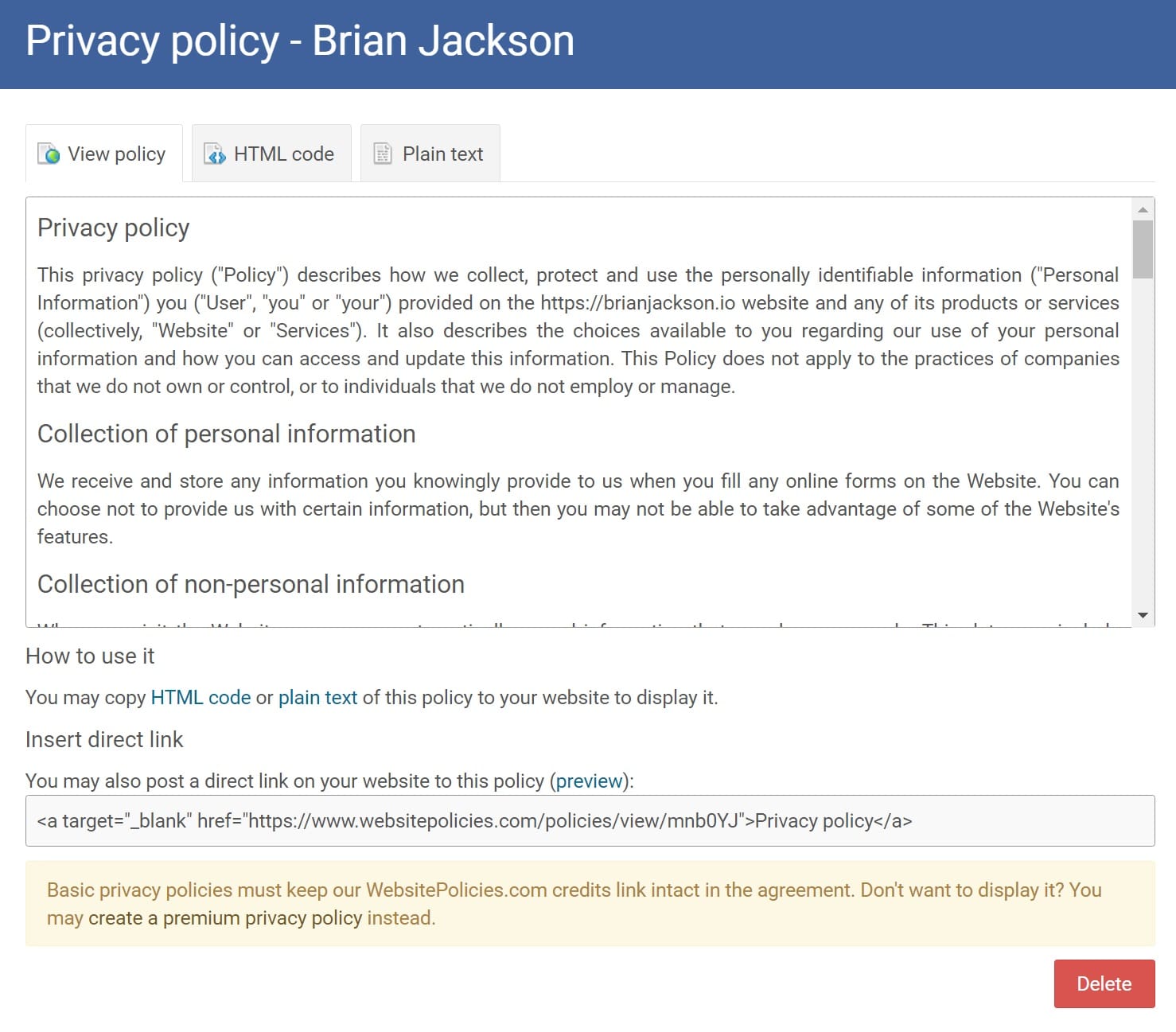 copy privacy policy