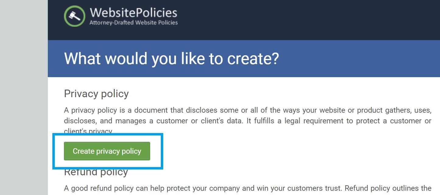 create privacy policy