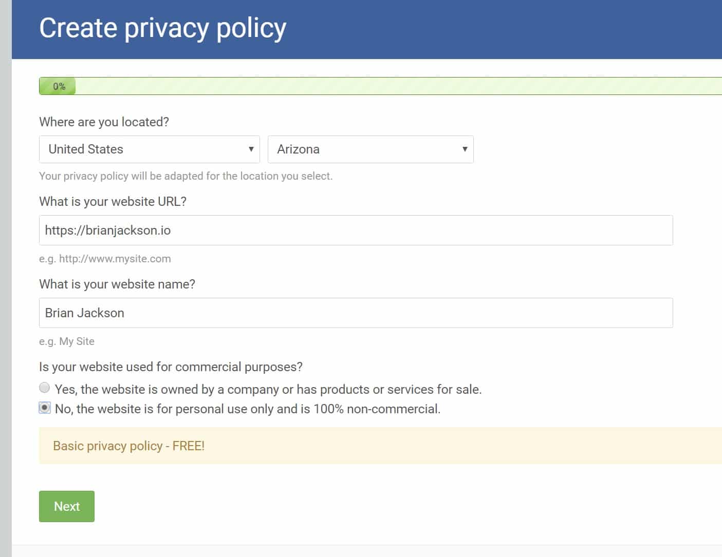 free privacy policy