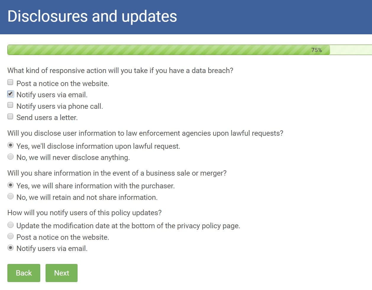 privacy policy disclosures and updates