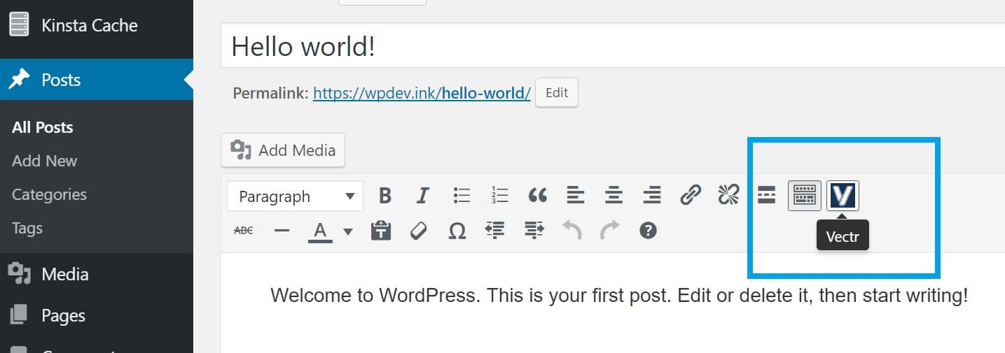 use vectors in wordpress post editor