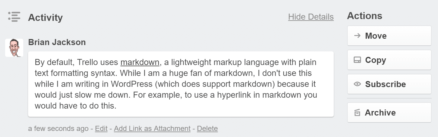 trello markdown with link