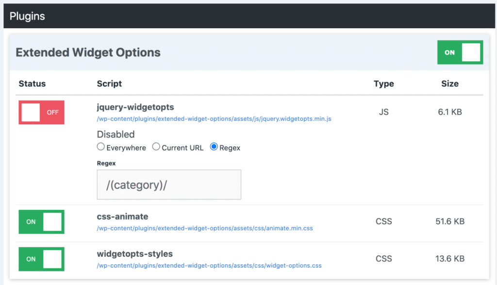 Disable scripts with Regex