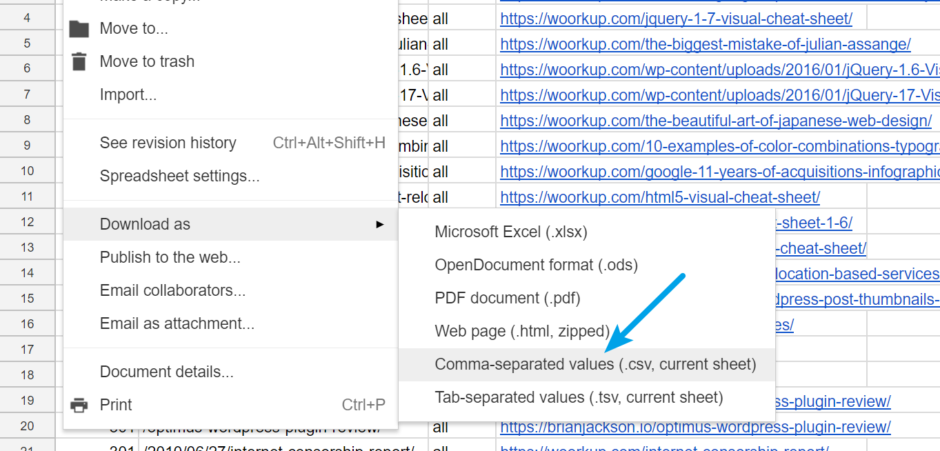 download comma separated values