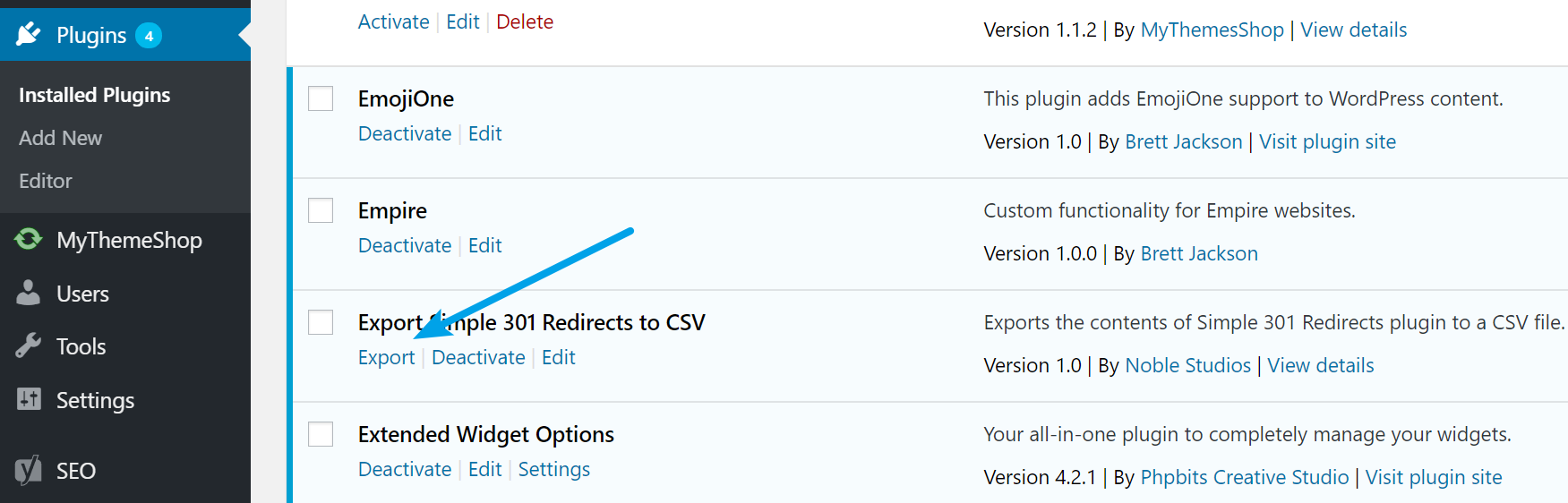 export wordpress redirects to csv