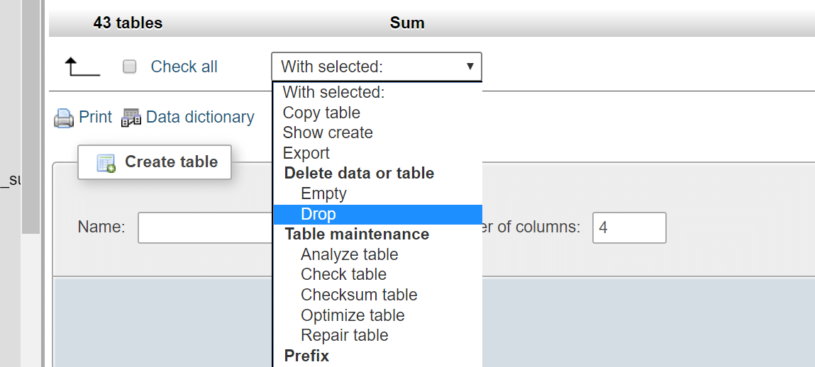 Drop Gravity Forms database tables