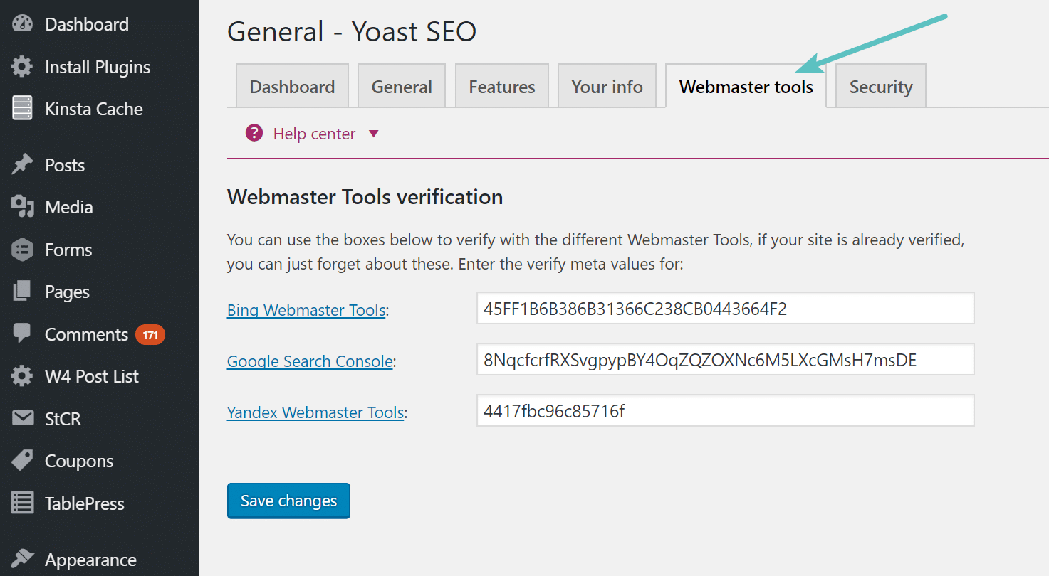 Yoast webmaster tools