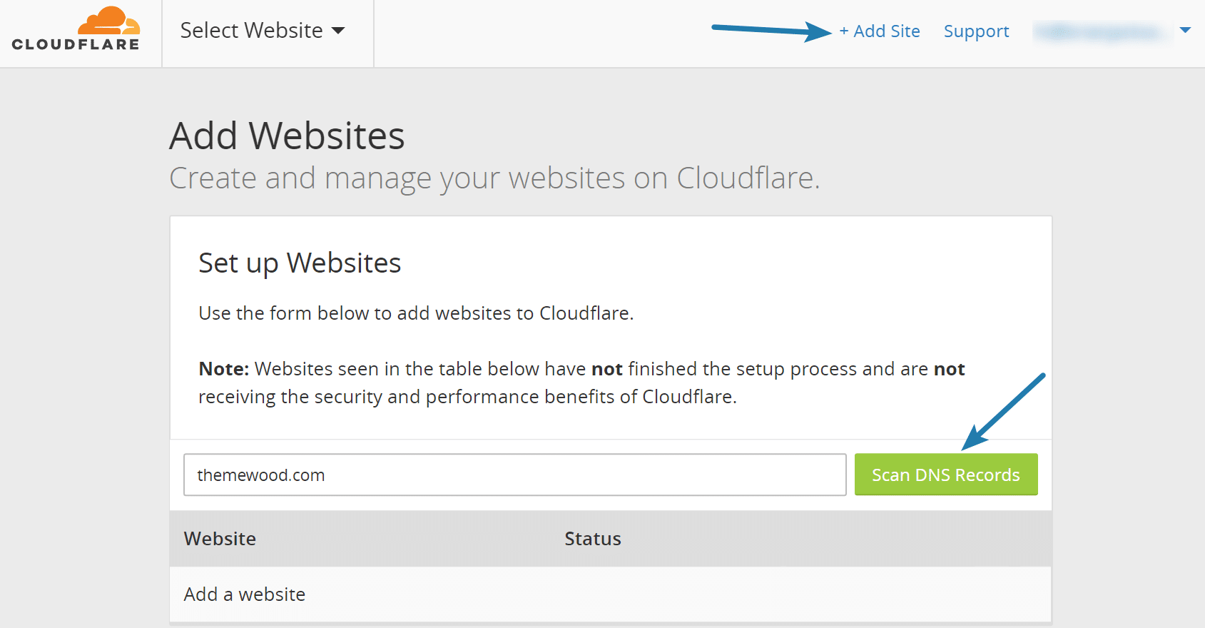 Add site to Cloudflare