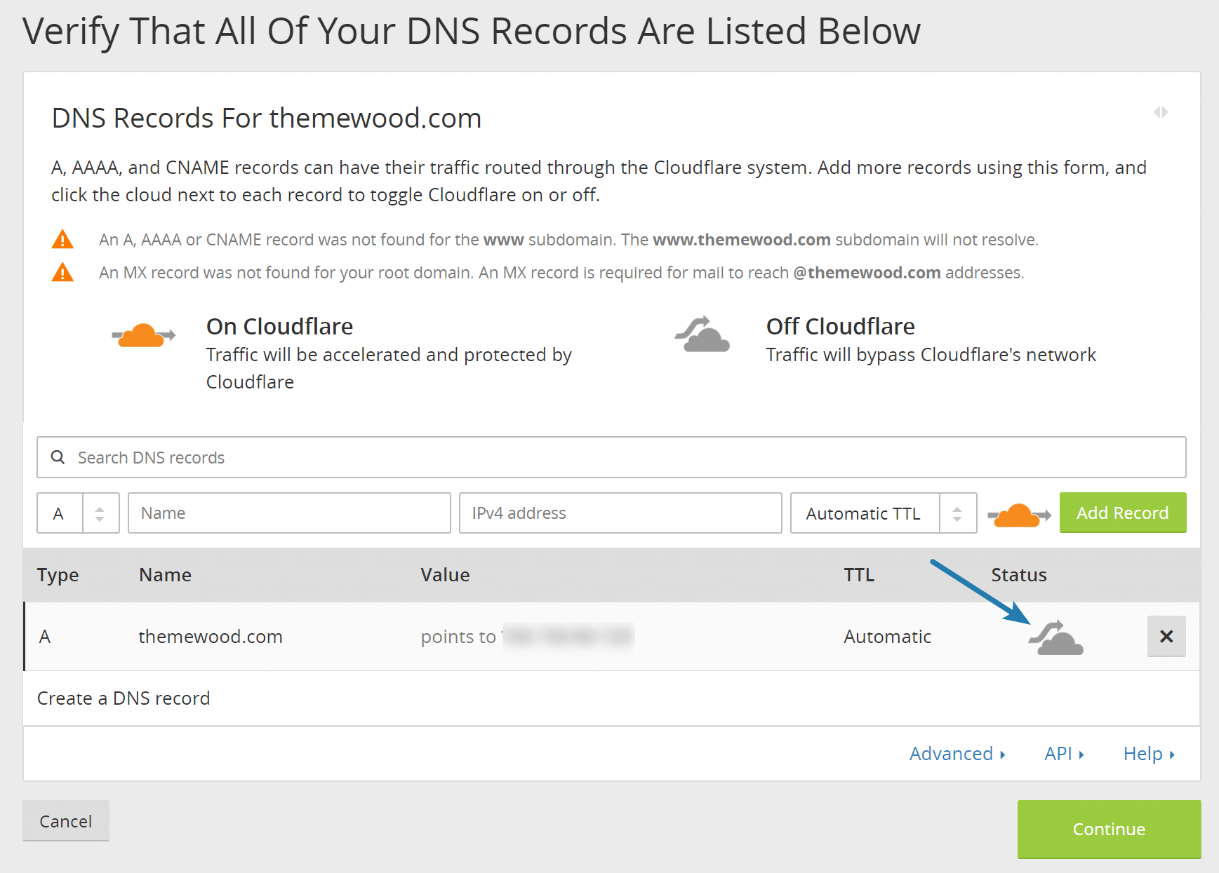 Cloudflare DNS records