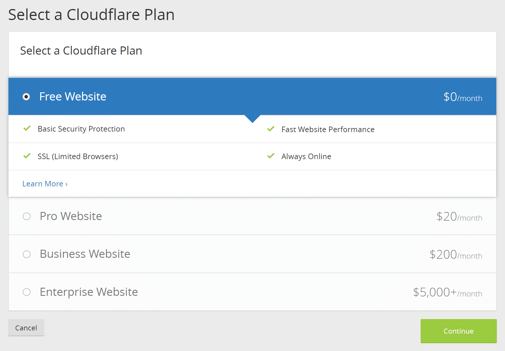 Cloudflare free plan