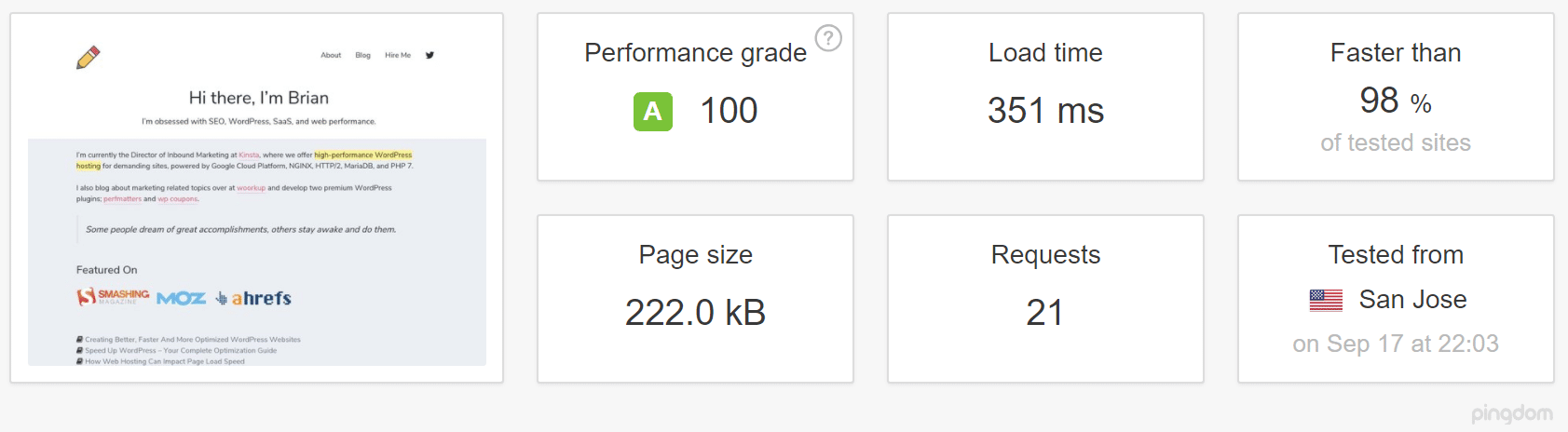 GeneratePress theme speed test