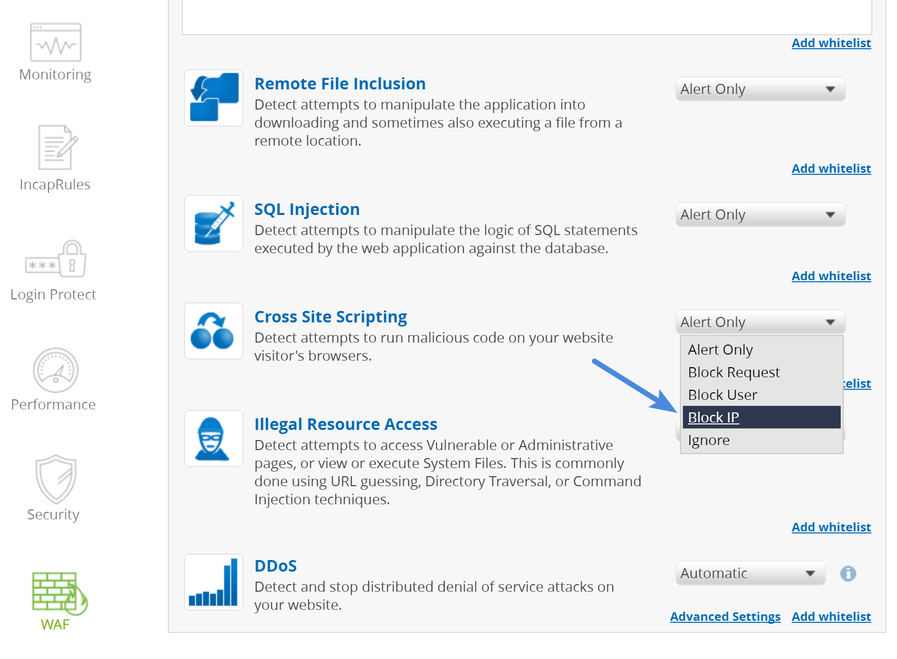 Actions for web application firewall