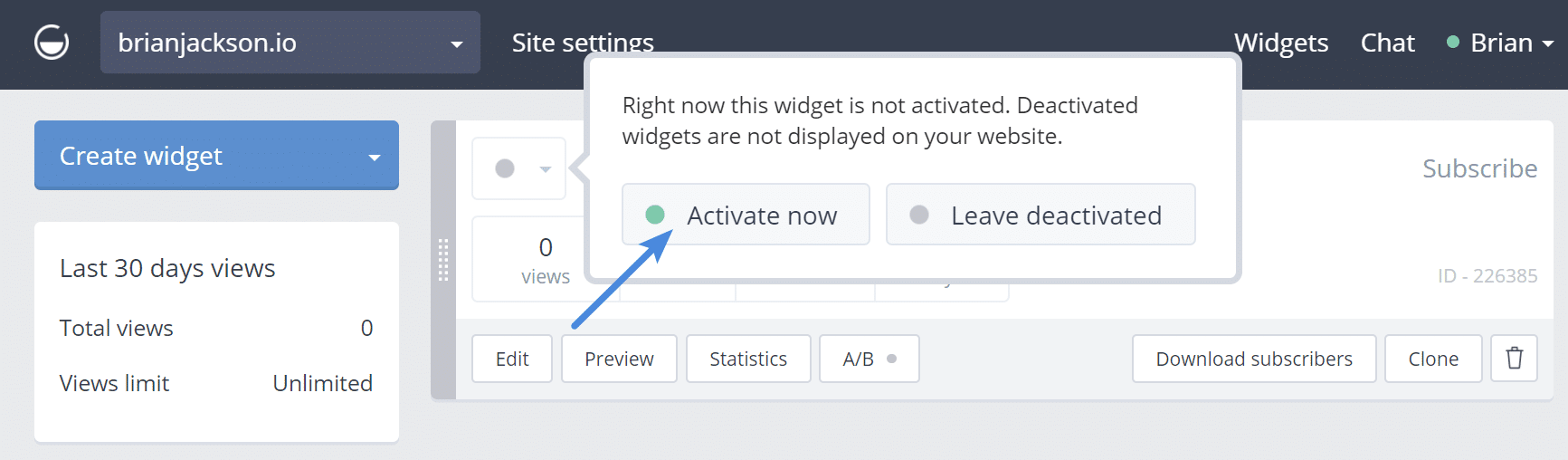 Activate widget