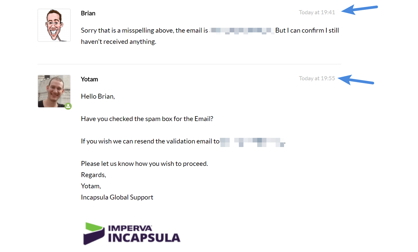 Email response times Incapsula