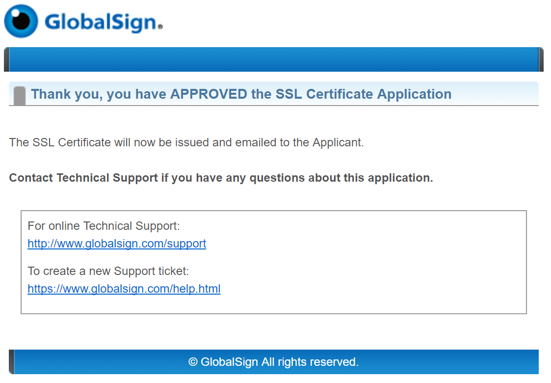 GlobalSign SSL approved