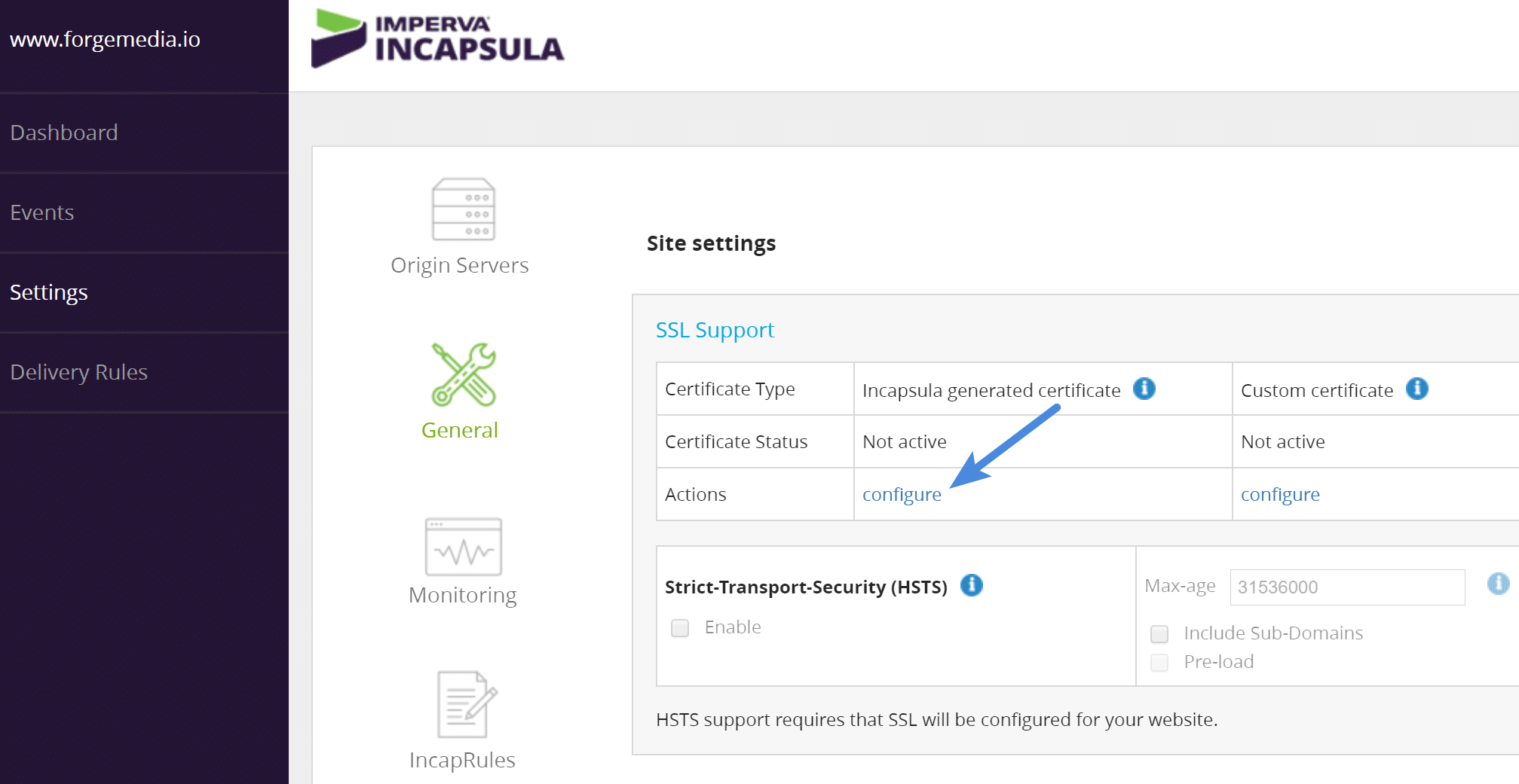 Incapsula configure SSL