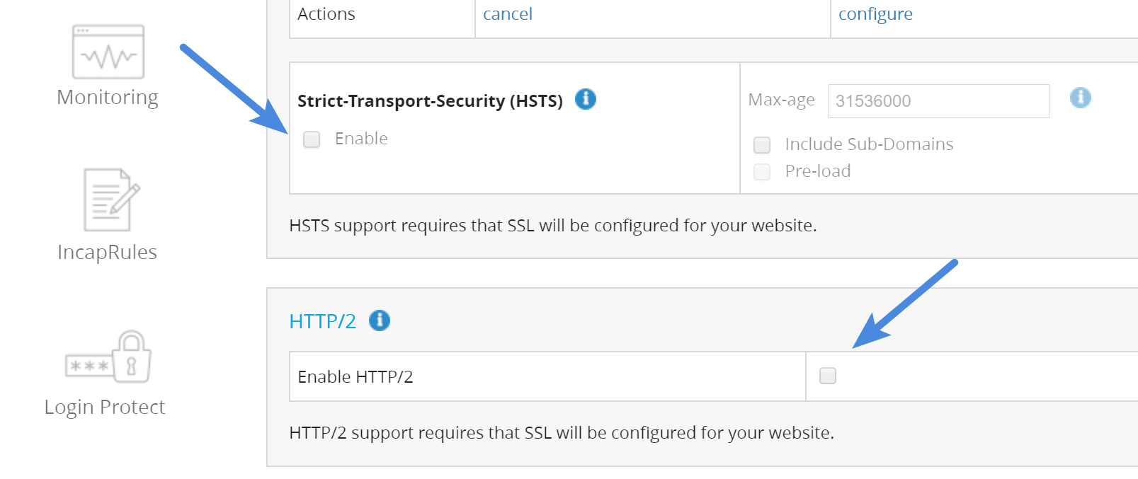 Incapsula HSTS header and HTTP/2