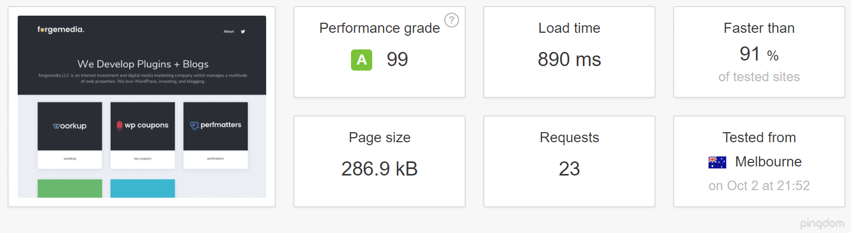 Website speed test with KeyCDN (Melbourne, Australia)