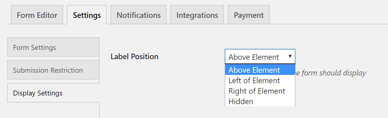 Contact form display settings