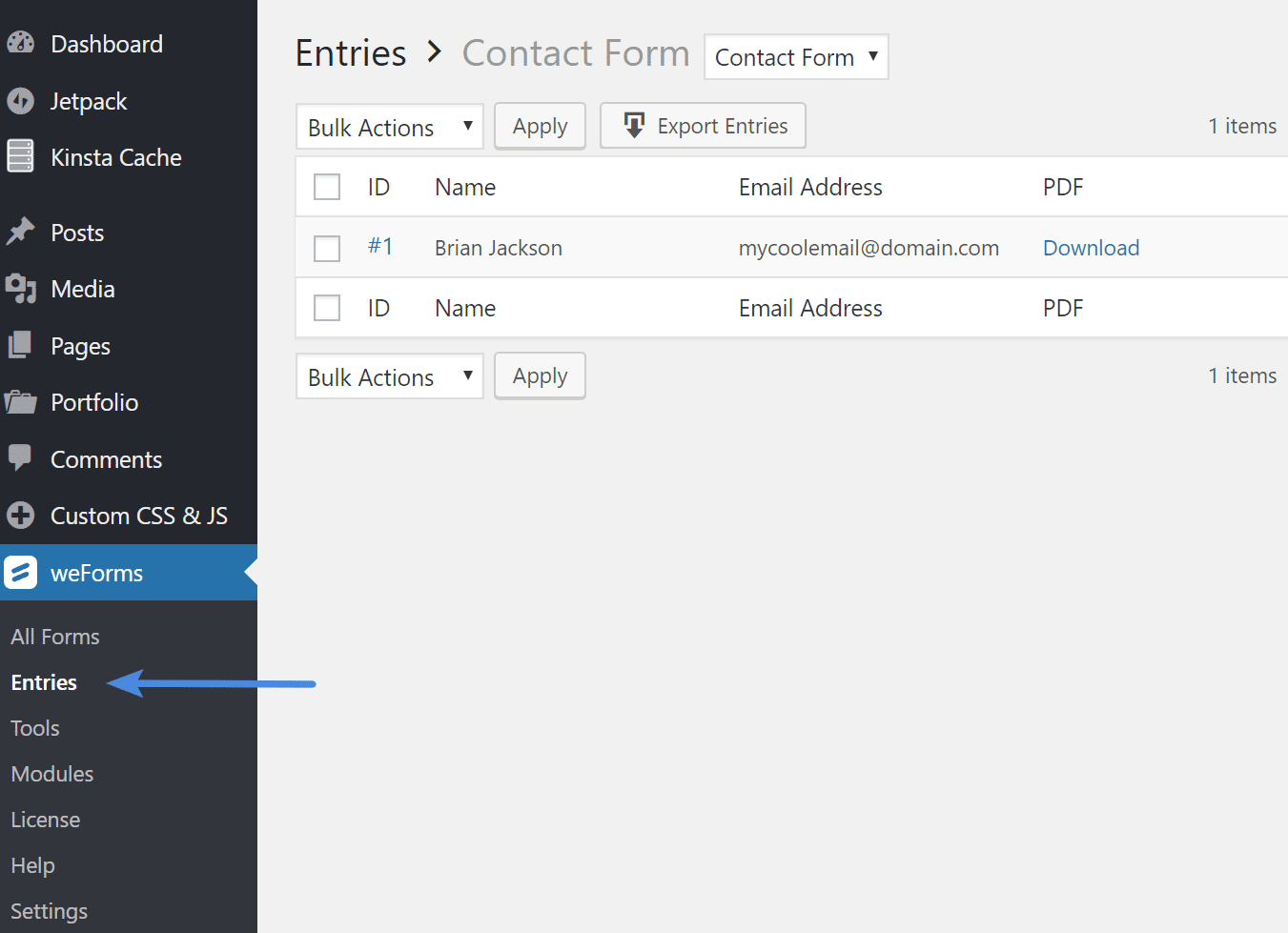 Form entries