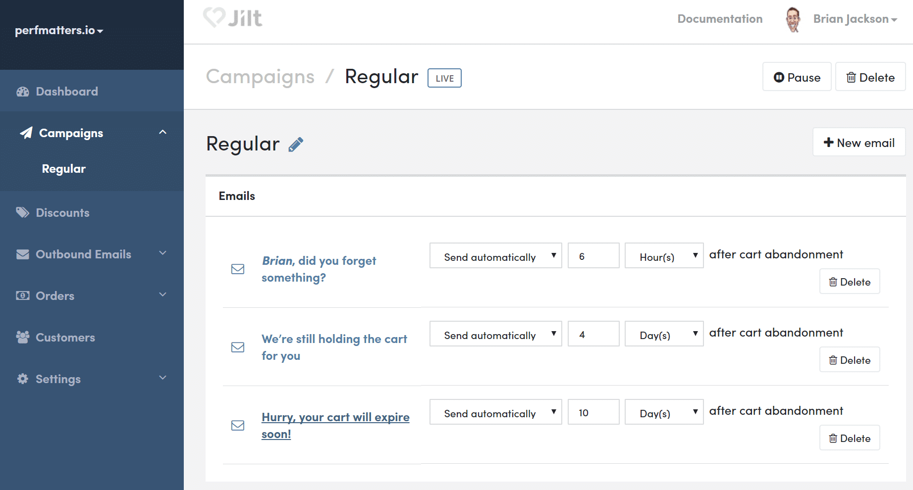 Jilt email campaigns