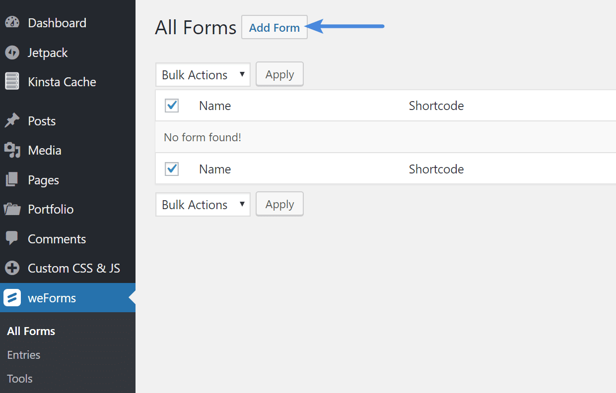 weForms add form