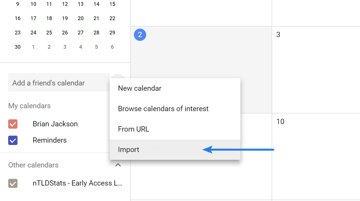 Import Google Calendar