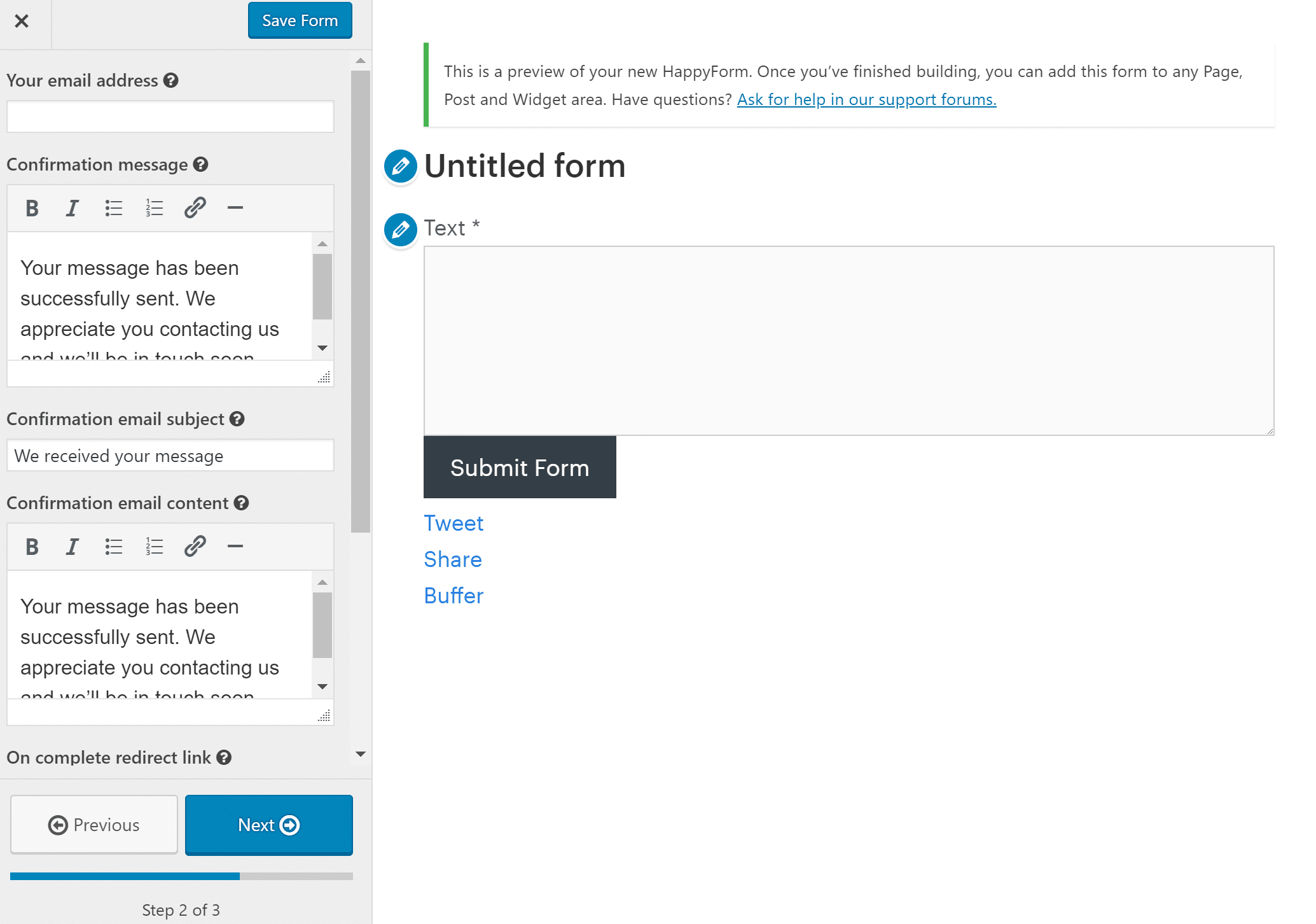 Customize form options